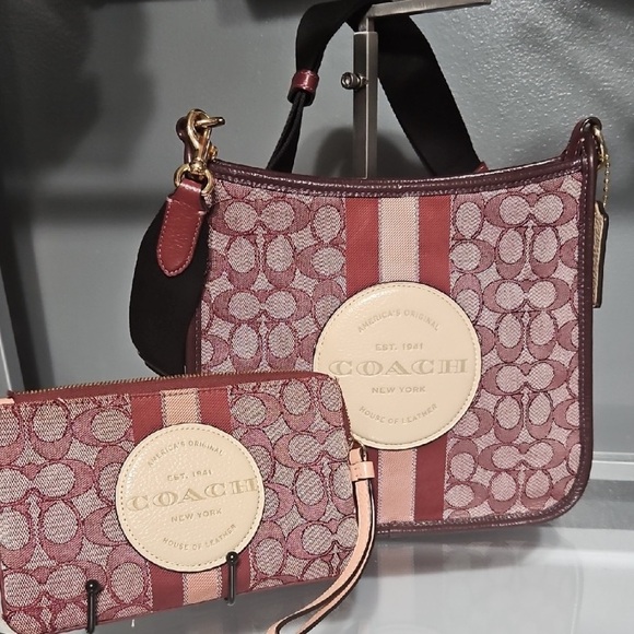 Coach Dempsey File Bag and Matching Wrislet in Signature Jacquard